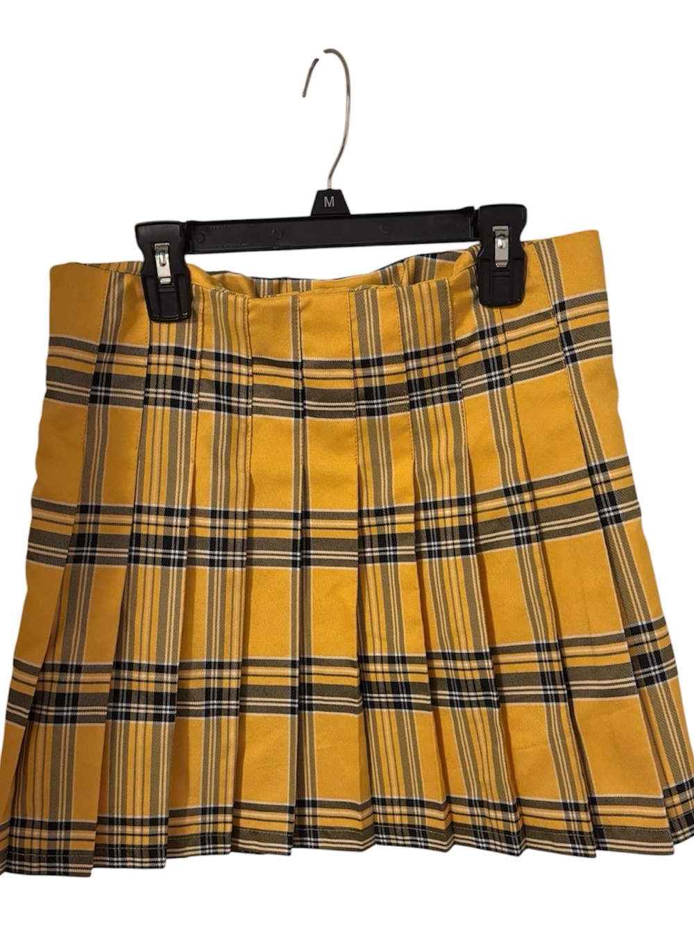 Juniors Short Pleated Skirt, Yellow Black Plaid No Boundaries Size M 7-9